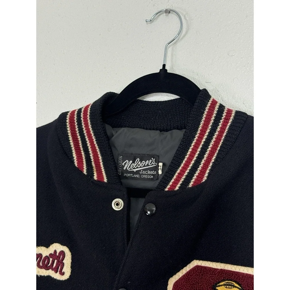 Nelson's Jackets Vintage Varsity Letterman Jacket Black Leather Wool Mens L 88s
